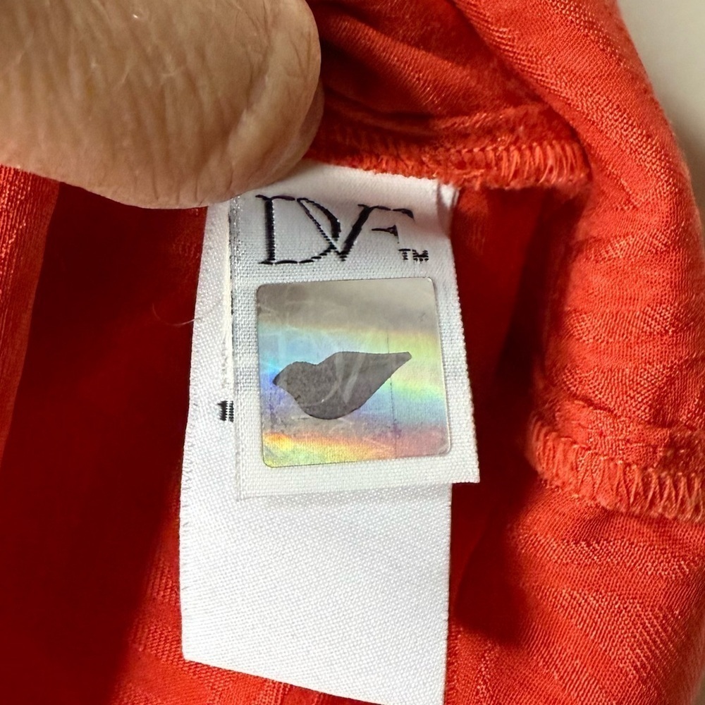 DVF Seanna 100% Silk Orange Geometric Hatch Printed Collar Career Shirt Dress - Picture 9 of 11